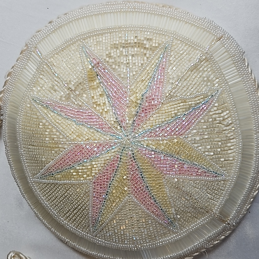 La Regale Vintage Beaded Handbag Round Pink Blue White - Picture 2 of 6